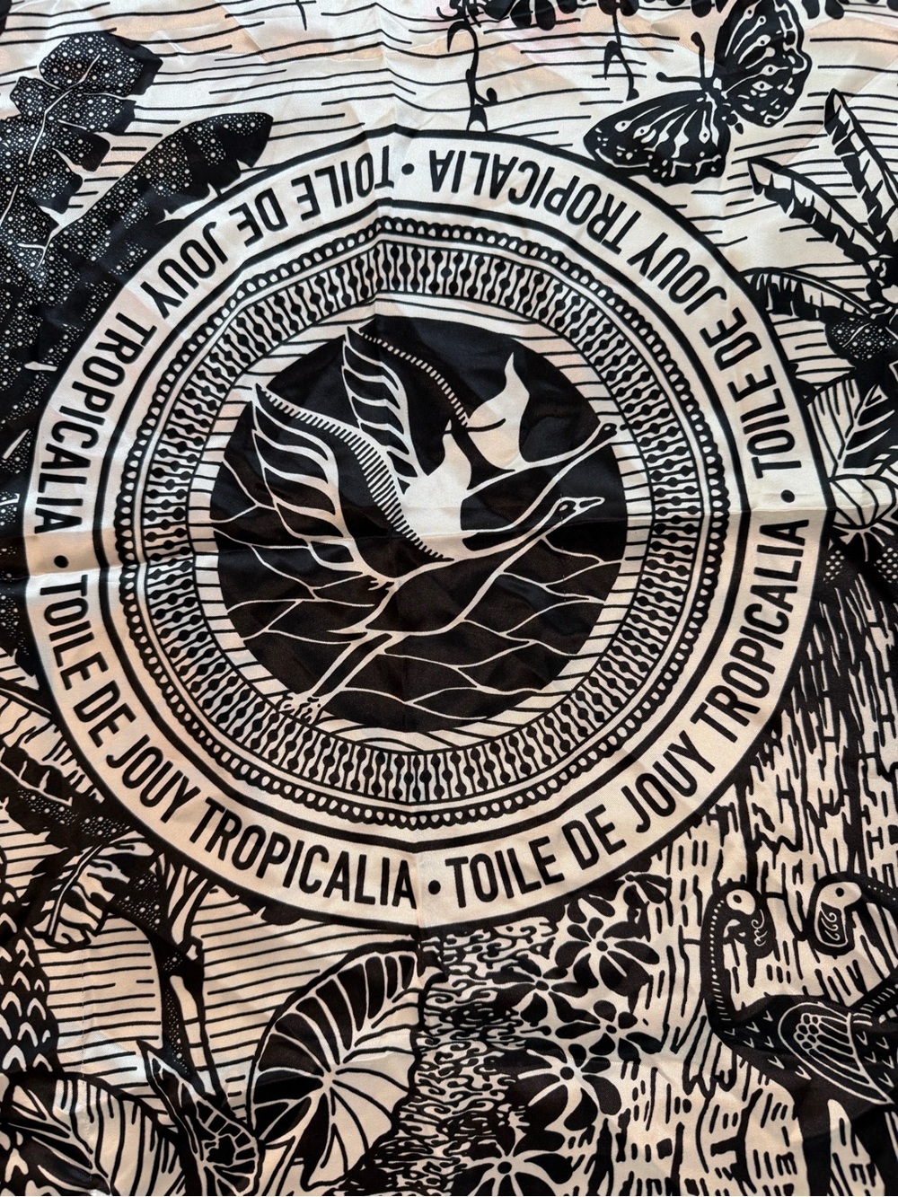Christian Dior Toile de Jouy Tropicalia Silk Scarf Black White 35” Square